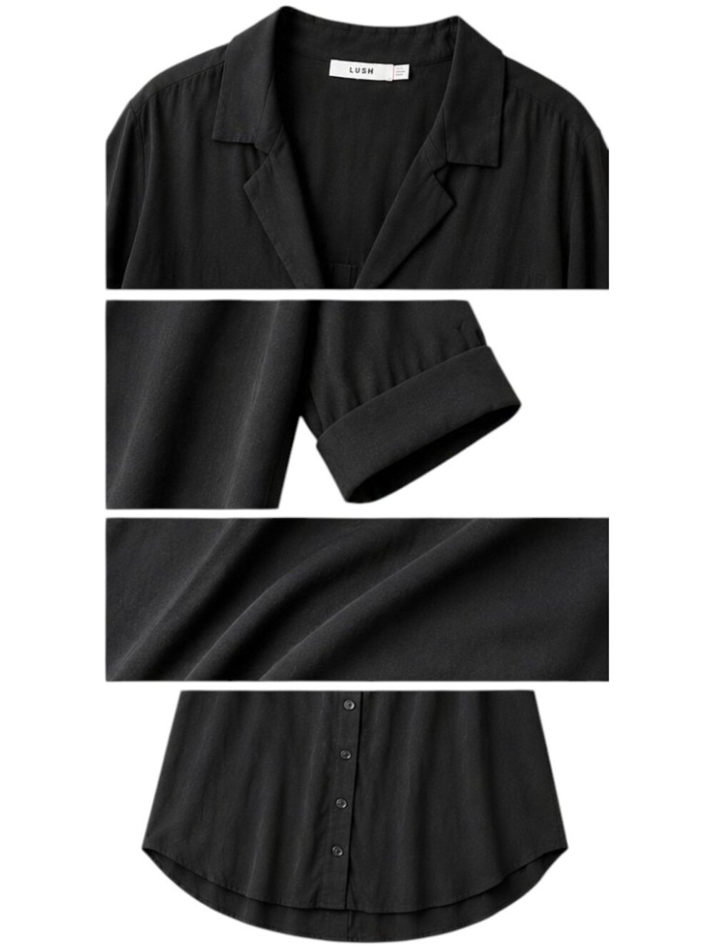 LUSH Black Collared V-Neck Blouse 100% Rayon High Low Back Button Shirt - XL/2XL - Picture 7 of 7
